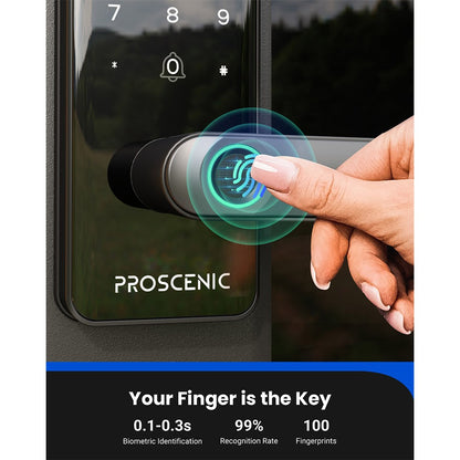 Proscenic L40 Smart Lock, Keyless Entry Door Lock with Handle, Keypads, Fingerprint, Smart App &amp; Voice Control, Anti-Peep, Log Record