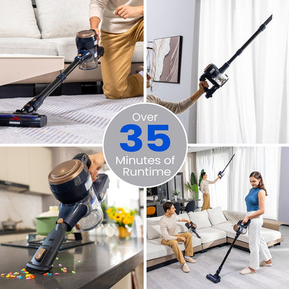 Proscenic P11 Lite Cordless Vacuum Cleaner, Max 28 kPa Suction, Up to 35min Runtime, LED Screen, Auto De-Tangles Hair, 180° Swivel Steering, 550ml Dustbin, Telescopic Pipe, Low Noise, Wall-mounted Storage