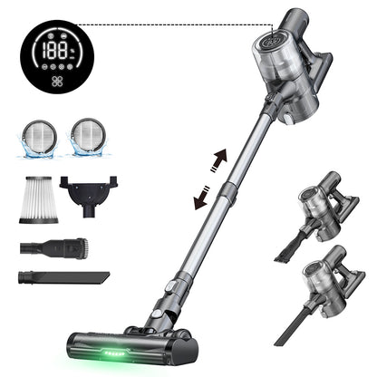 Proscenic P13 Cordless Vacuum Cleaner, 35Kpa Suction, Stick Vacuum with Green Light, LED Display, Max 45mins Runtime, 1.2L Dustbin, Anti-tangle Roller Brush, 5-layer Filtration System, for Pet Hair, Hard Floor &amp; Carpet, Gray