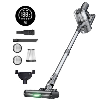Proscenic P13 Cordless Vacuum Cleaner, 35Kpa Suction, Stick Vacuum with Green Light, LED Display, Max 45mins Runtime, 1.2L Dustbin, Anti-tangle Roller Brush, 5-layer Filtration System, for Pet Hair, Hard Floor &amp; Carpet, Gray