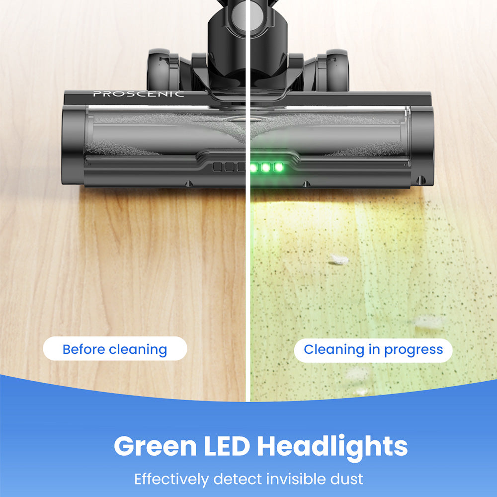 Proscenic P13 Cordless Vacuum Cleaner, 35Kpa Suction, Stick Vacuum with Green Light, LED Display, Max 45mins Runtime, 1.2L Dustbin, Anti-tangle Roller Brush, 5-layer Filtration System, for Pet Hair, Hard Floor &amp; Carpet, Gray