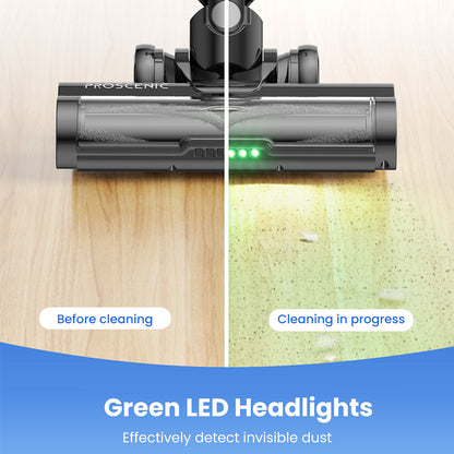 Proscenic P13 Cordless Vacuum Cleaner, 35Kpa Suction, Stick Vacuum with Green Light, LED Display, Max 45mins Runtime, 1.2L Dustbin, Anti-tangle Roller Brush, 5-layer Filtration System, for Pet Hair, Hard Floor &amp; Carpet, Gray