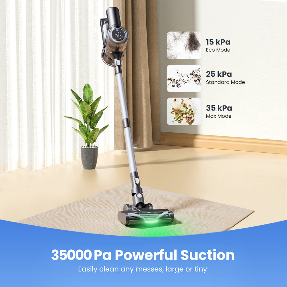 Proscenic P13 Cordless Vacuum Cleaner, 35Kpa Suction, Stick Vacuum with Green Light, LED Display, Max 45mins Runtime, 1.2L Dustbin, Anti-tangle Roller Brush, 5-layer Filtration System, for Pet Hair, Hard Floor &amp; Carpet, Gray
