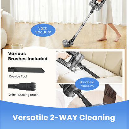 Proscenic P13 Cordless Vacuum Cleaner, 35Kpa Suction, Stick Vacuum with Green Light, LED Display, Max 45mins Runtime, 1.2L Dustbin, Anti-tangle Roller Brush, 5-layer Filtration System, for Pet Hair, Hard Floor &amp; Carpet, Gray