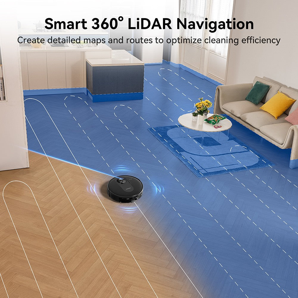 Proscenic Q8 Robot Vacuum and Mop Combo, 4200 Pa Suction, LiDAR Nav, 200min Runtime, Automatic Self-Charging, APP Control, 350ml Dustbin, 250ml Water Tank, for Indoor Floor, Pet Hair, Carpet