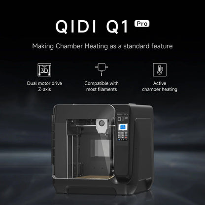 QIDI TECH Q1 Pro 3D Printer, 600mm/s Max, 60°C Heated Chamber, 350°C High-Temp Printing, Tri-metal Hot-end, Auto Leveling, Filament Detection, 245*245*240mm