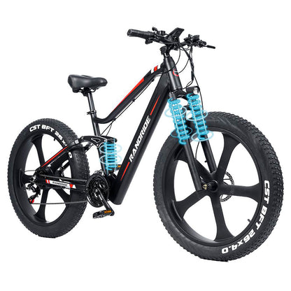 RANDRIDE YX90M Electric Bike, 26'' Fat Tire, 1000W Brushless Motor, 48V13.6Ah Battery, 45km/h Max Speed, 100km Range, LCD Display, SHIMANO Hydraulic Brake, Full Suspension Frame
