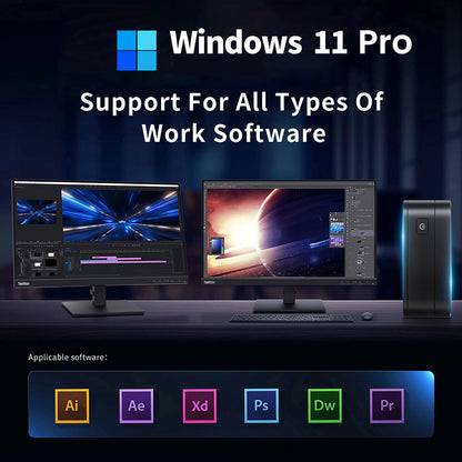 RUPA HSI-100MINI Mini PC, Intel N100 4 Cores Max 3.4GHz, 12GB RAM 512GB SSD, 3*HDMI 4K 60Hz Triple Screen Display, WiFi 6 Bluetooth 5.2, 3*USB 3.0 2*RJ45 1* 3.5mm Audio