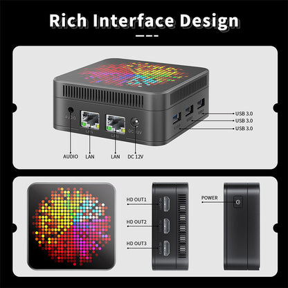 RUPA HSI-100MINI Mini PC, Intel N100 4 Cores Max 3.4GHz, 12GB RAM 512GB SSD, 3*HDMI 4K 60Hz Triple Screen Display, WiFi 6 Bluetooth 5.2, 3*USB 3.0 2*RJ45 1* 3.5mm Audio