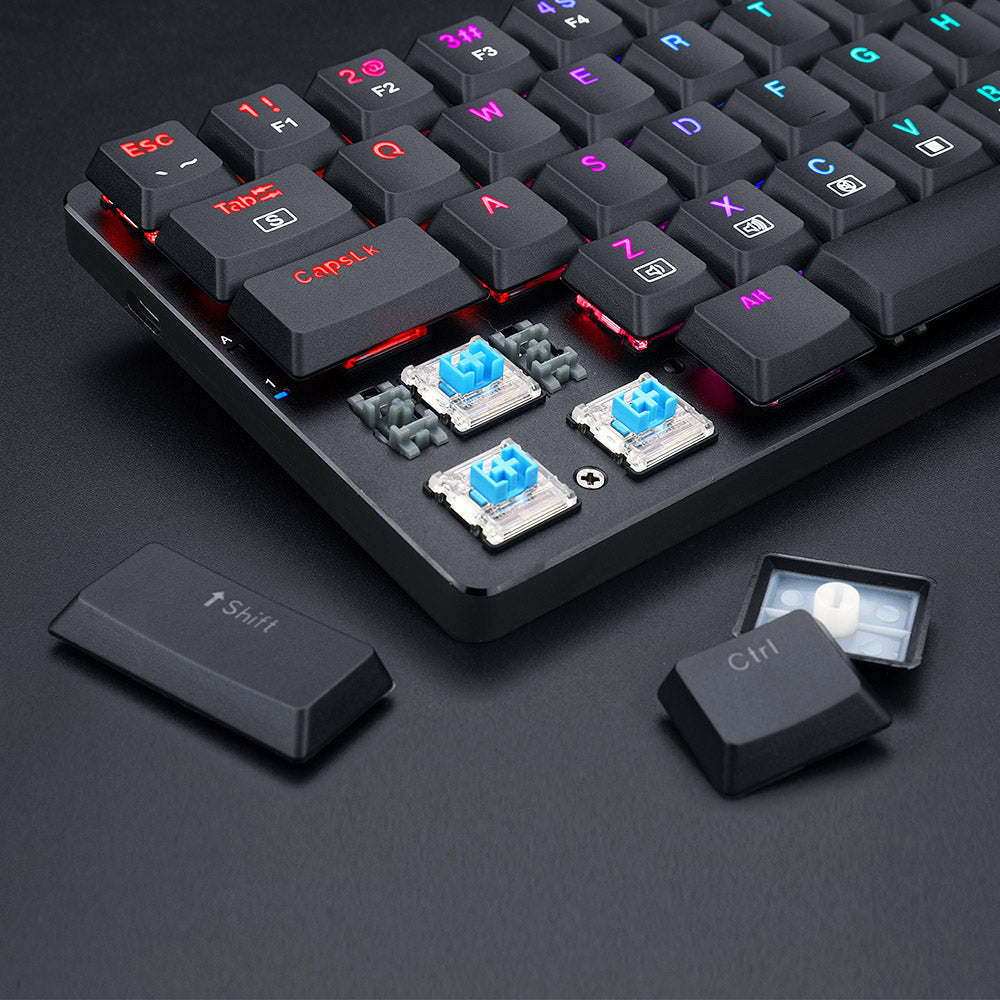 Redragon K626P-KB Ashe 78 Keys Wired RGB Compact Mechanical Keyboard Ultra-Thin with Numpad Blue Switch - Black