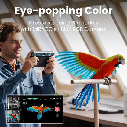 Revopoint MIRACO Pro 3D Scanner with 32GB RAM, 0.02mm High Precision, 15fps Scanning Speed, 8K Color Capture, 180° Rotating Screen, 9-axis IMU, 2K HD Picture, Single-shot &amp; Continuous Mode, Standable Design, for Small to Large Objects