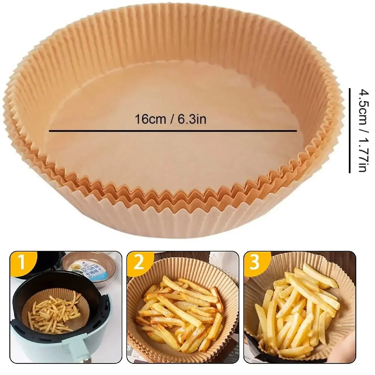 Papel desechable para freidora de aire, redondo o cuadrado, especial para alimentos, de silicona, para hornear, 50/100/200 unidades