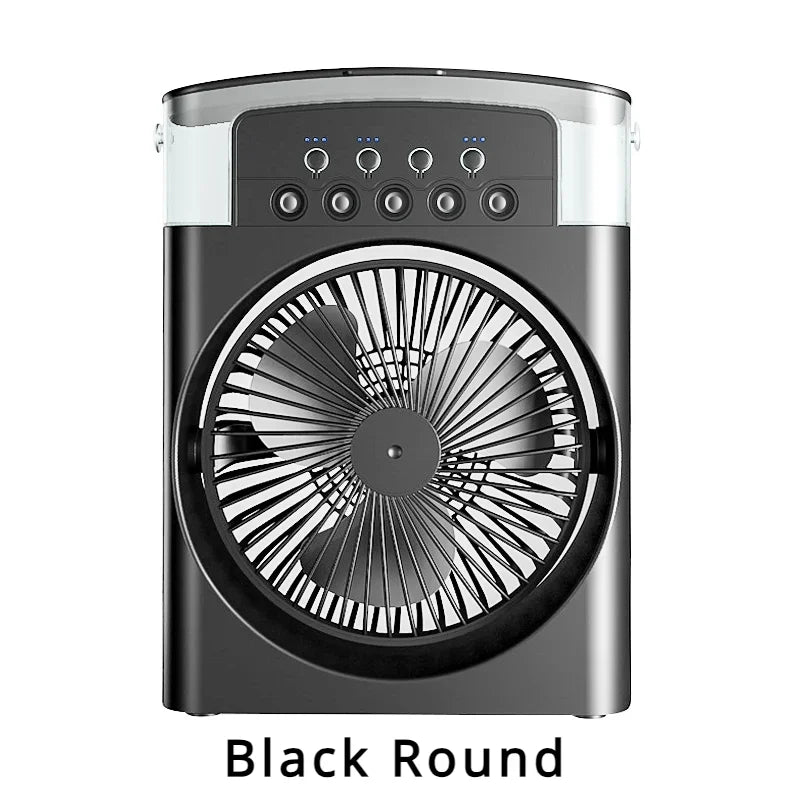 Humidificador portátil 3 en 1, ventilador de aire acondicionado, USB, luz LED nocturna, vaporizador de agua, divertido enfriador de aire, humidificador para el hogar.