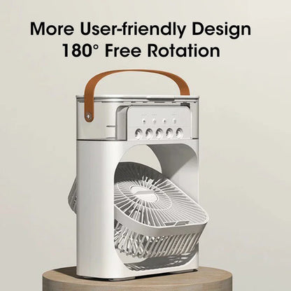 Humidificador portátil 3 en 1, ventilador de aire acondicionado, USB, luz LED nocturna, vaporizador de agua, divertido enfriador de aire, humidificador para el hogar.