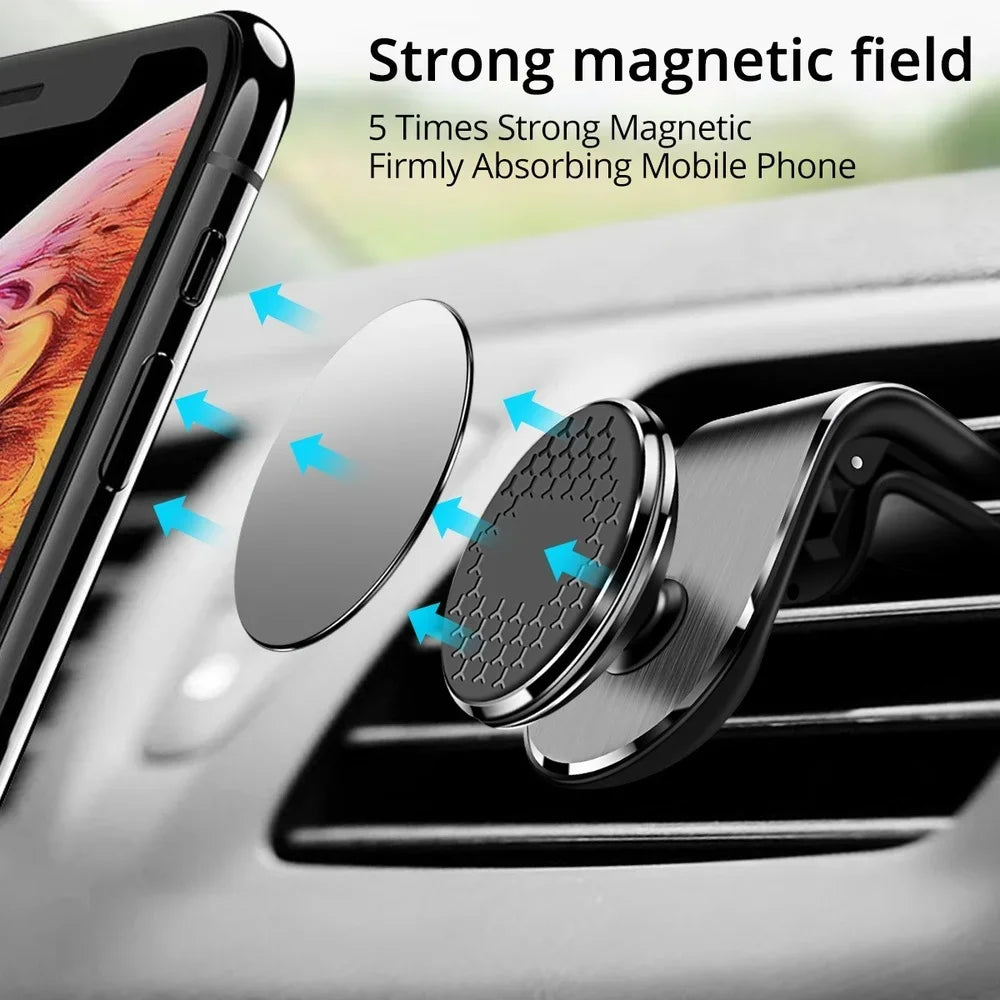 Soporte magnético para teléfono de coche de 360° con ventilación de aire, compatible con GPS, iPhone, Huawei y Samsung.