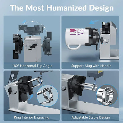 ORTUR 4-in-1 Multi-Function Chuck Laser Engraver Rotary Roller Claw AlgoLaser RR2 For Cylindrical Ring Irregular Ball Object