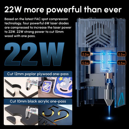 Algolaser Delta 22W Craft Laser Cutter Engraver Smarter Touch Screen with Rotary & Air Pump for Craft Making Wood/PVC/Metal/MDF