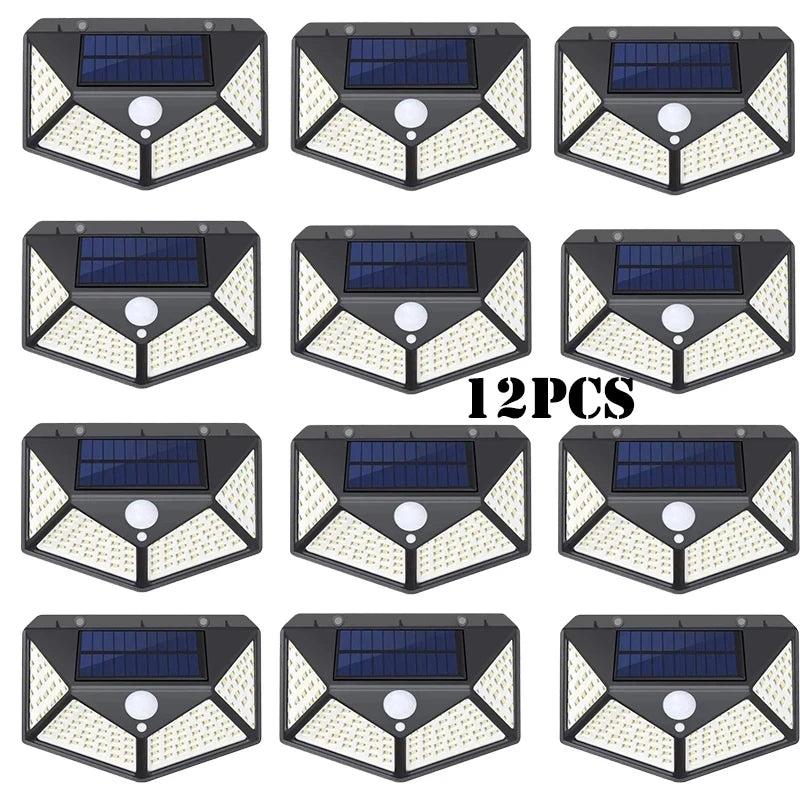 12er-Pack Solarleuchten für den Außenbereich, 100 LEDs, Wandleuchte mit Bewegungsmelder, Sicherheitsleuchten, 270° Beleuchtungswinkel, hell, für Hinterhof, Garten, Terrasse