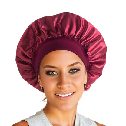 1pc Silky Satin Cap Reusable Elastic Wide Band Shower Cap Sleeping Cap Hair Protective Cap for Women Curly Natural Hair