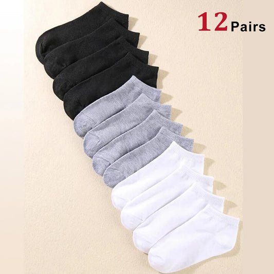 12 pares de calcetines náuticos de color liso para hombre, cómodos, transpirables, de alta calidad, para negocios, de tubo bajo, informales, para hombre.