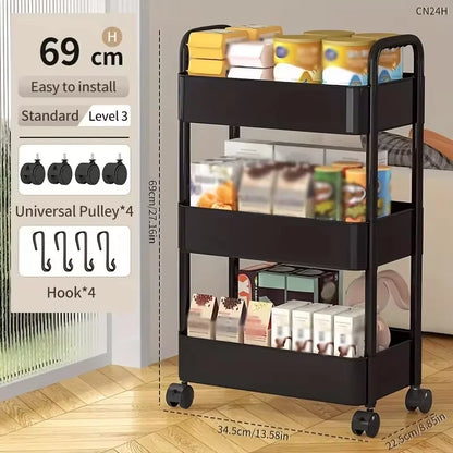 1 PC 3-Layer Rolling Plastic Storage Cart with Armrests - Space-Efficient Multi-Room Organizer, Matte Finish