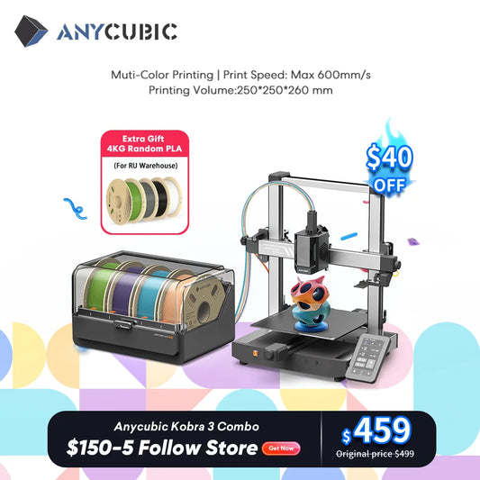 ANYCUBIC Kobra 3 Combo Multi-Color FDM 3D Printer With Max 600mm/s Printing Speed Build Size 250x250x260mm Print in 4 to 8 Color