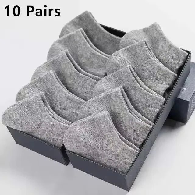 10 pares de calcetines náuticos de poliéster para hombre, nuevo estilo, negros, blancos y grises, para negocios, suaves y transpirables, para verano.