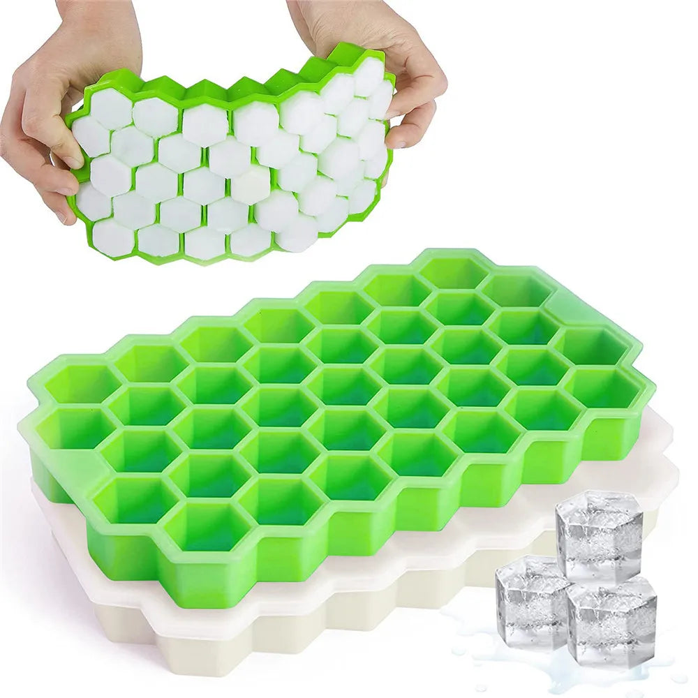 Molde para bloques de hielo de silicona con forma de panal, reutilizable, apto para uso alimentario, con tapas para jugos y vino en verano.
