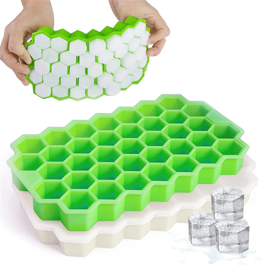 Molde para bloques de hielo de silicona con forma de panal, reutilizable, apto para uso alimentario, con tapas para jugos y vino en verano.