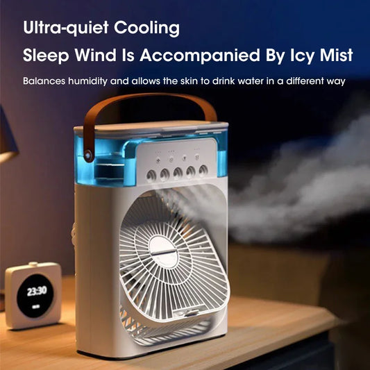 Humidificador portátil 3 en 1, ventilador de aire acondicionado, USB, luz LED nocturna, vaporizador de agua, divertido enfriador de aire, humidificador para el hogar.