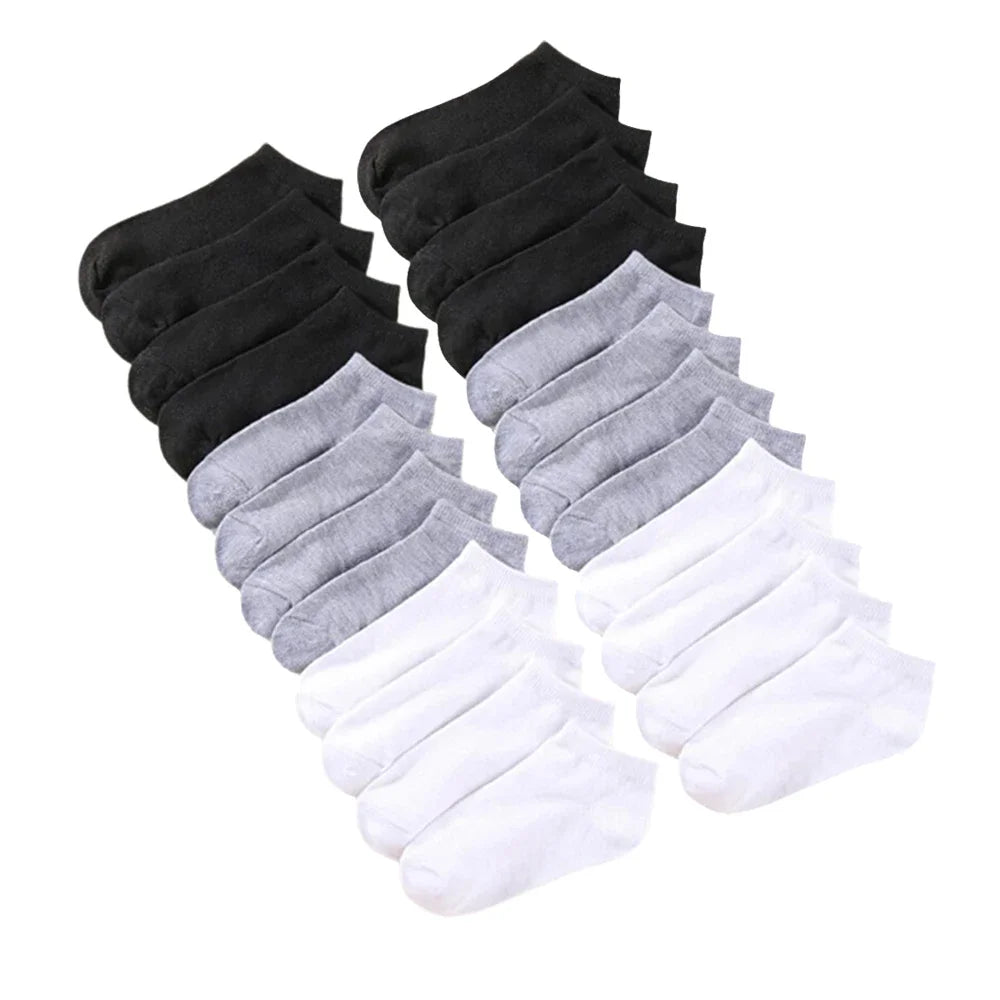 10 pares de calcetines náuticos de poliéster para hombre, nuevo estilo, negros, blancos y grises, para negocios, suaves y transpirables, para verano.