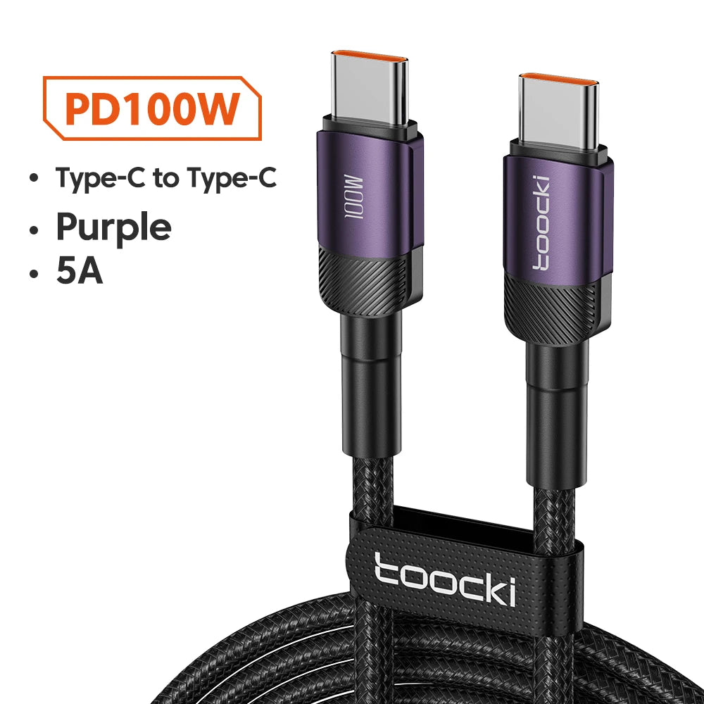 Cable Toocki de 100 W tipo C a USB C PD 3.0 de carga rápida 4.0 de tipo C a tipo C para iPhone 15, MacBook, Samsung y Xiaomi