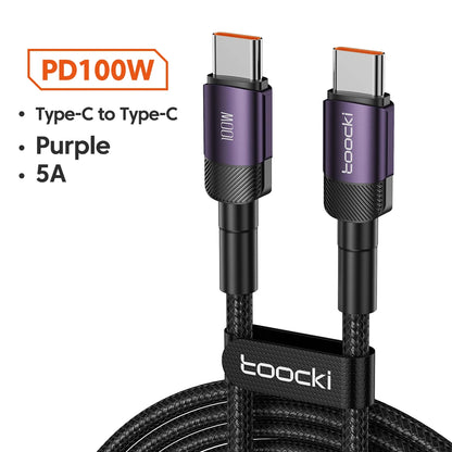 Cable Toocki de 100 W tipo C a USB C PD 3.0 de carga rápida 4.0 de tipo C a tipo C para iPhone 15, MacBook, Samsung y Xiaomi