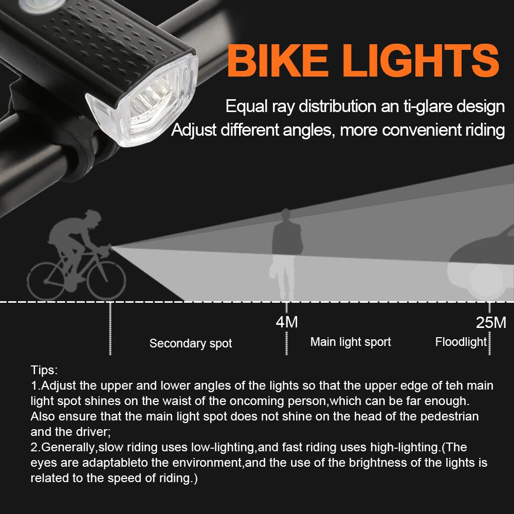 2218 Juego de luces para bicicleta, luz delantera recargable por USB con luz trasera, fácil de instalar, 3 modos, accesorios para bicicleta