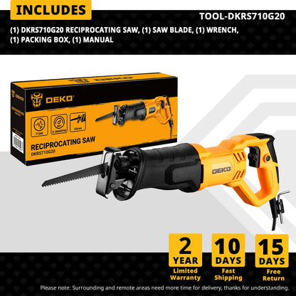 DEKO NUEVA DKRS710G20 Sierra eléctrica de 710 W, sierra alternativa con hojas de sierra, sierra de calar, motosierra, herramientas para madera, herramientas eléctricas de bricolaje