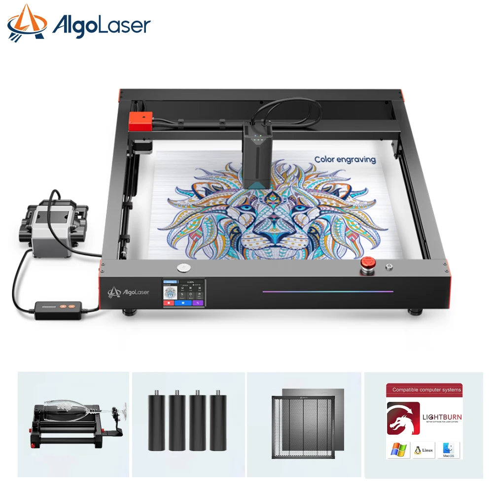 AlgoLaser Delta 22W HD 3.5-inch Touch Screen All-In-One Laser Engraver Machine with Smart Camera, Rotary, Laser Bed, Enclosure