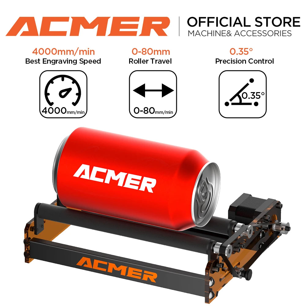 ACMER M3 Laser Rotary Roller 360° RotatY-axis Roller Engraving for 95% of laser engraving machines on the market LightBurn GRBL