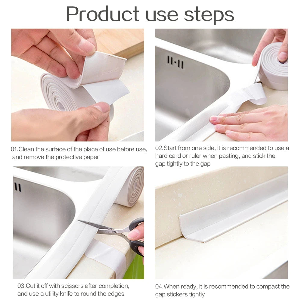 1pc Bathroom Waterproof Wall Stickers Sealing Tapes PVC Adhesive Sealing Strips Sink Edge Tape Kitchen Bathroom Accessories