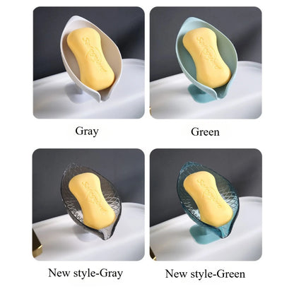 2 jaboneras con forma de hoja, bandeja con ventosa para secar esponjas de ducha, accesorios de cocina y baño.