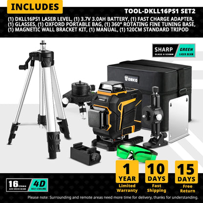 DEKO 4D 16 Lines Self-Leveling Laser Level 360 Horizontal and Vertical Cross Line Green Laser Beam with Tripod Power Tools