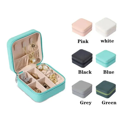 Mini joyero portátil para el hogar, organizador de anillos, expositor de cuero sintético para pendientes, collares y anillos, ideal para viajes y hogar.