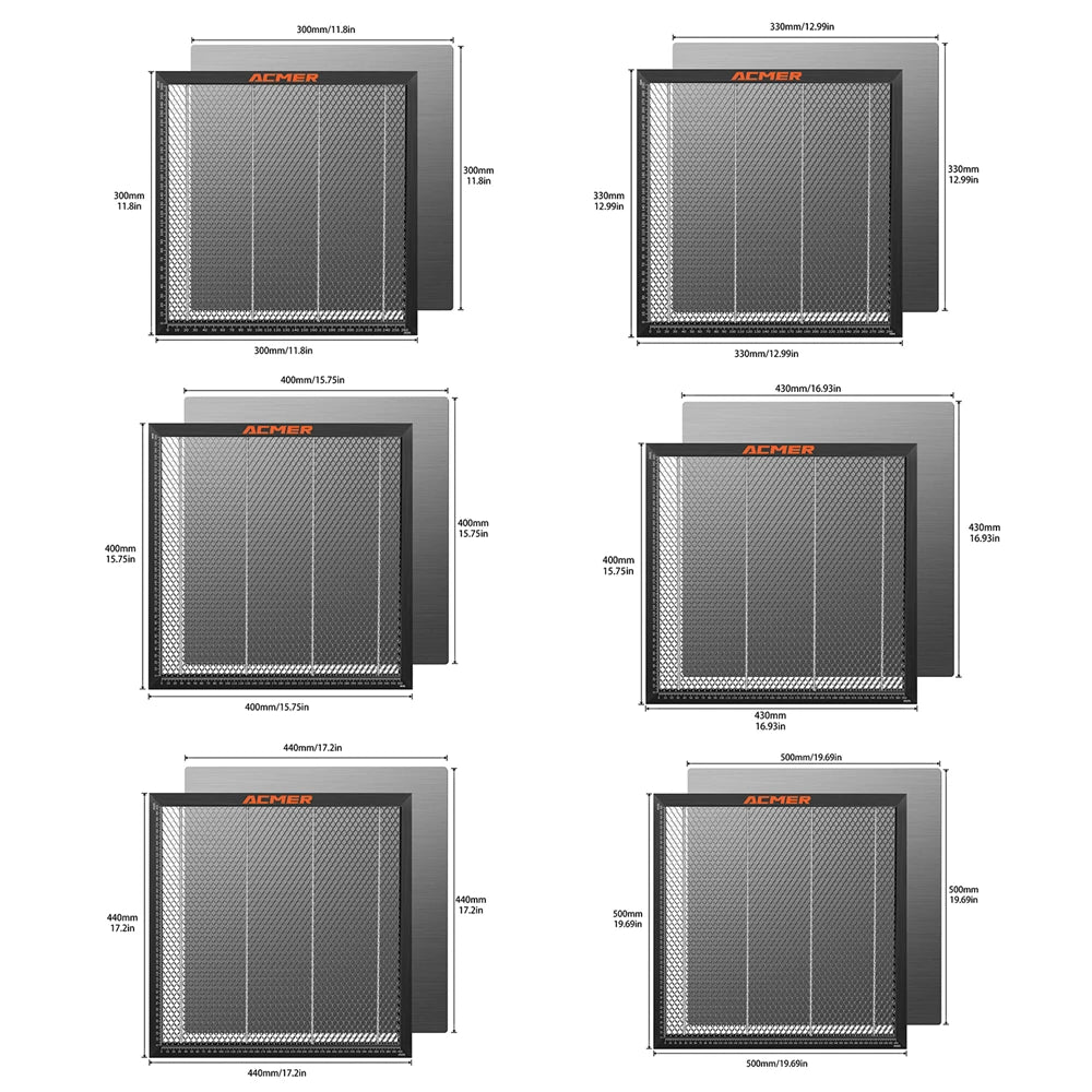 Mesa de trabajo tipo panal para equipos láser ACMER para máquina de corte y grabado láser de CO2 Sculpfun XTOOL (300 x 300/400 x 400/440 x 440 mm)
