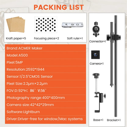 ACMER A500 Lightbrun Camera for ACMER XTOOL SCULPFUN Atomstack Ortur IKIER CREALITY TWO TREES COMGROW Laser Engraving Machine