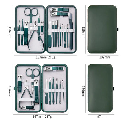Juego de manicura de 7/10/12/18 piezas, cortaúñas de acero inoxidable, cortaúñas, recortador de cejas, tijeras, pinzas, cuchara para orejas, cuidado facial para coche