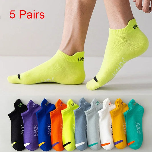5 pares de calcetines invisibles de colores brillantes para hombre, transpirables, de moda urbana, deportivos, desodorantes, invisibles, para viajes y correr.