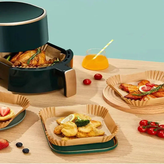 50 absorbentes de grasa para freidoras de aire, ideales para hornear en el hogar, con almohadillas de papel de silicona gruesas.