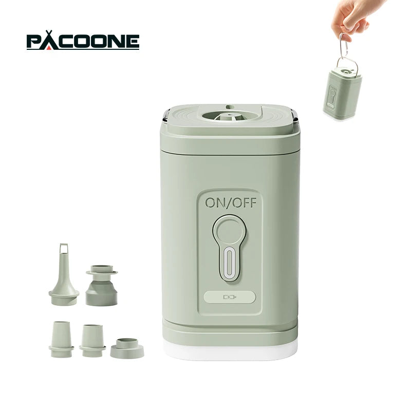 Bomba de aire eléctrica 3 en 1 con luces, minicompresor de aire inalámbrico, carga USB, inflador/desinflador para acampar al aire libre.