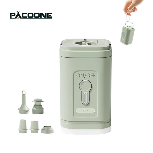 Bomba de aire eléctrica 3 en 1 con luces, minicompresor de aire inalámbrico, carga USB, inflador/desinflador para acampar al aire libre.