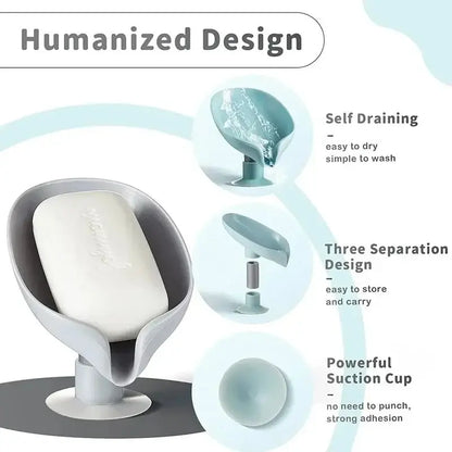 2 jaboneras con forma de hoja, bandeja con ventosa para secar esponjas de ducha, accesorios de cocina y baño.