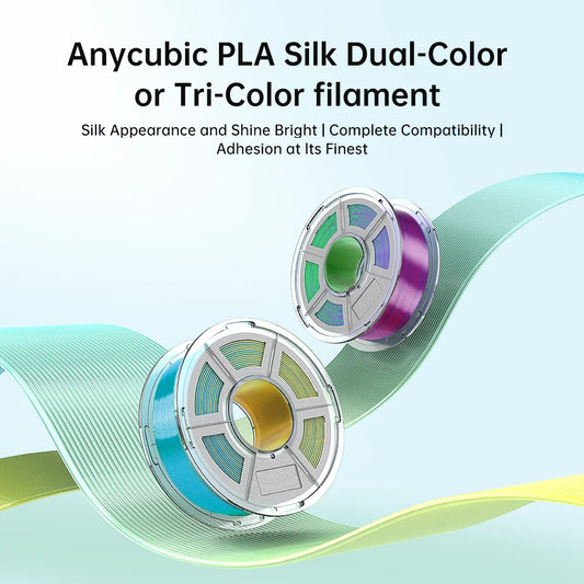 ANYCUBIC Silk PLA Dual-Color Tri-Colo 1.75mm PLA Filament 1KG For FDM 3D Printer Shine Bright Multicolor 3D Printing Material